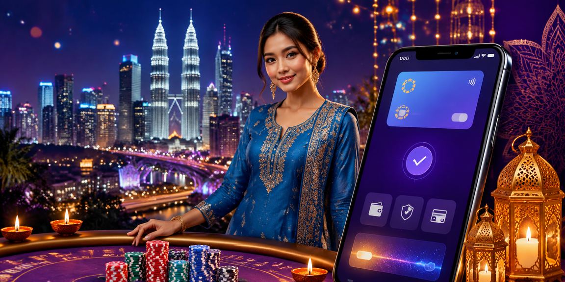Wanita berbaju kurung menikmati permainan kasino mudah alih op11 di Kuala Lumpur